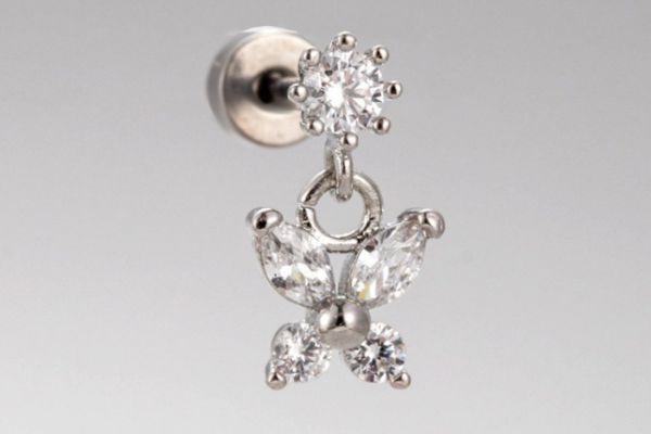 Khuyên tai bươm bướm mini đá trắng dễ thương