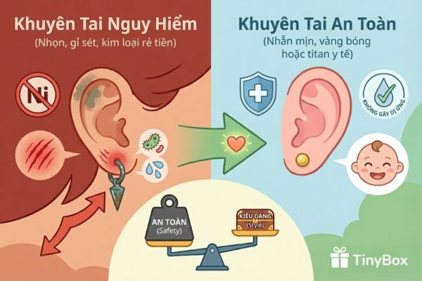 Chọn chất liệu bông tai an toàn cho bé