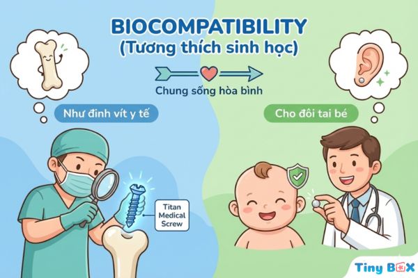 Chọn chất liệu bông tai an toàn cho bé (tương thích sinh học)