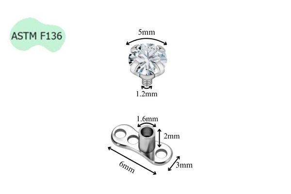 khuyên cấy dưới da đá trắng / Titanium F136