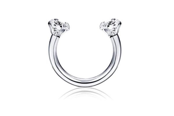 Khuyên chữ U mặt đá - SILVER