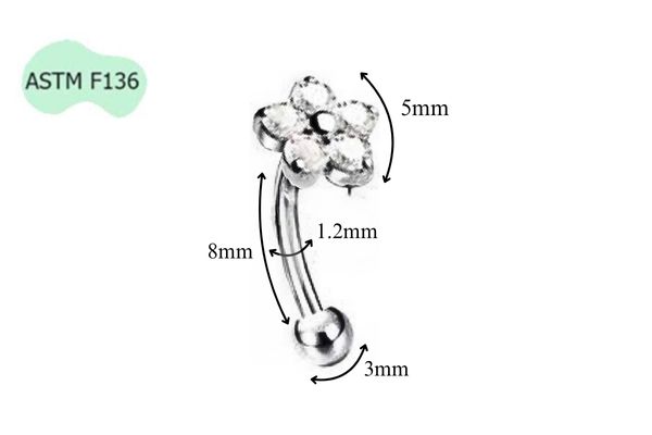 Titan F136 / Khuyên cong hoa nguyệt quế - 1.2*8mm