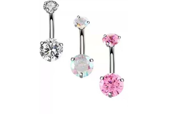 Khuyên rốn đá tròn thép không gỉ 316L - 1.6*11mm - 3 màu