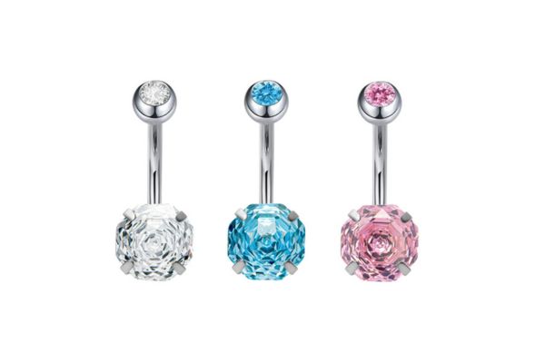 Khuyên rốn mặt đá hoa hồng Titan (phù hợp cho da nhạy cảm) - 3 màu