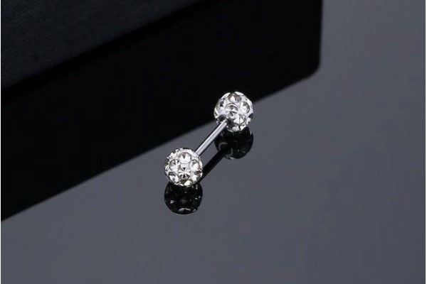 Khuyên tai hai đầu bi đính đá 3mm cho nam và nữ
