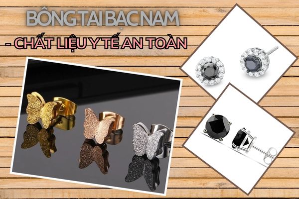 khuyên tai bạc nam làm từ chất liệu thép y tế