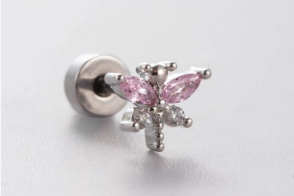 Khuyên tai chuồn chuồn đá hồng