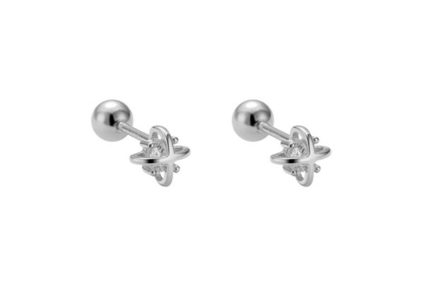 Khuyên tai đính đá họa tiết hành tinh - 1.2*8mm - Bạc 925