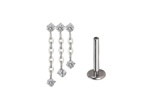 Khuyên tai đính đá phối 3 dây xích