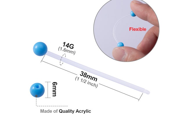 Khuyên tai Industrial trong suốt đầu bi nhiều màu