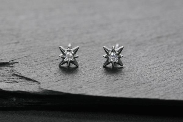 Khuyên tai tròn ngôi sao 8 cánh đính đá chốt đẩy