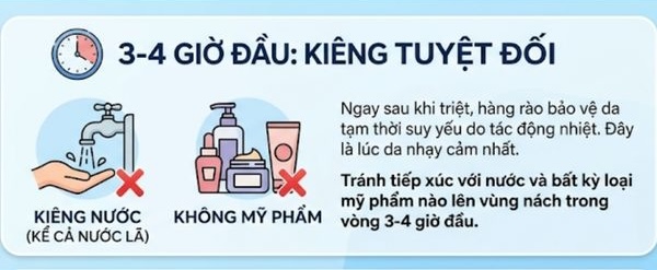 sau khi triệt lông nách cần kiêng nước và mỹ phẩm trong 3-4 giờ đầu