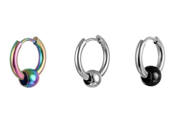 Khuyên tai tròn Unisex kèm bi nhiều màu