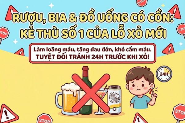 trước khi xỏ khuyên, cấm nạp rượu, bia để tránh chảy máu