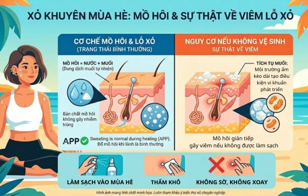 mồ hôi không phải là nguyên nhân làm cho xỏ khuyên mùa hè bị viêm