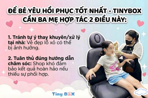 Xỏ khuyên tai cho bé ở TinyBox bảo hành như thế nào?