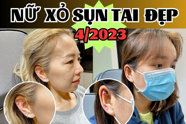 Hình ảnh khách nữ xỏ sụn tai đẹp tại TinyBox - 4/2023