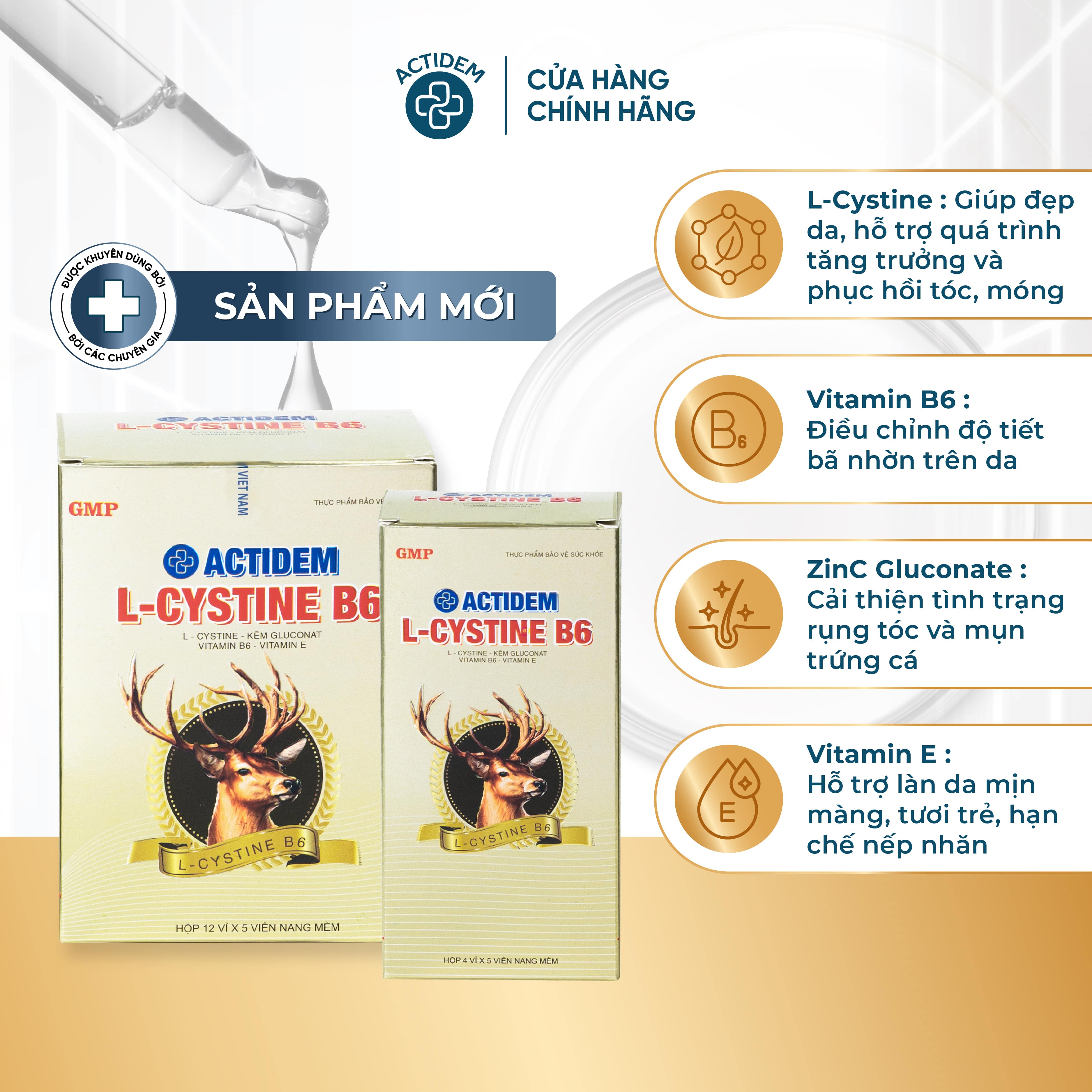 Viên uống L-Cystine Kẽm Vitamin B6 Actidem