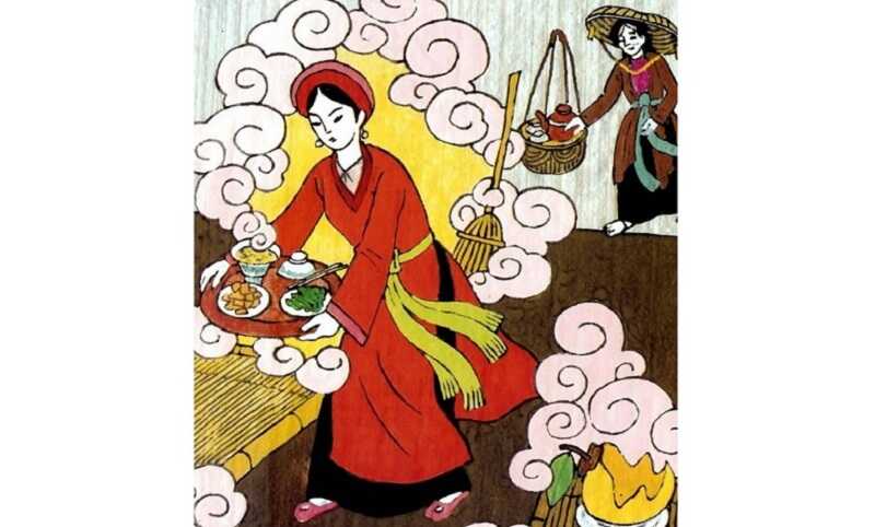 Tranh vẽ cô Tấm và bà hàng nước