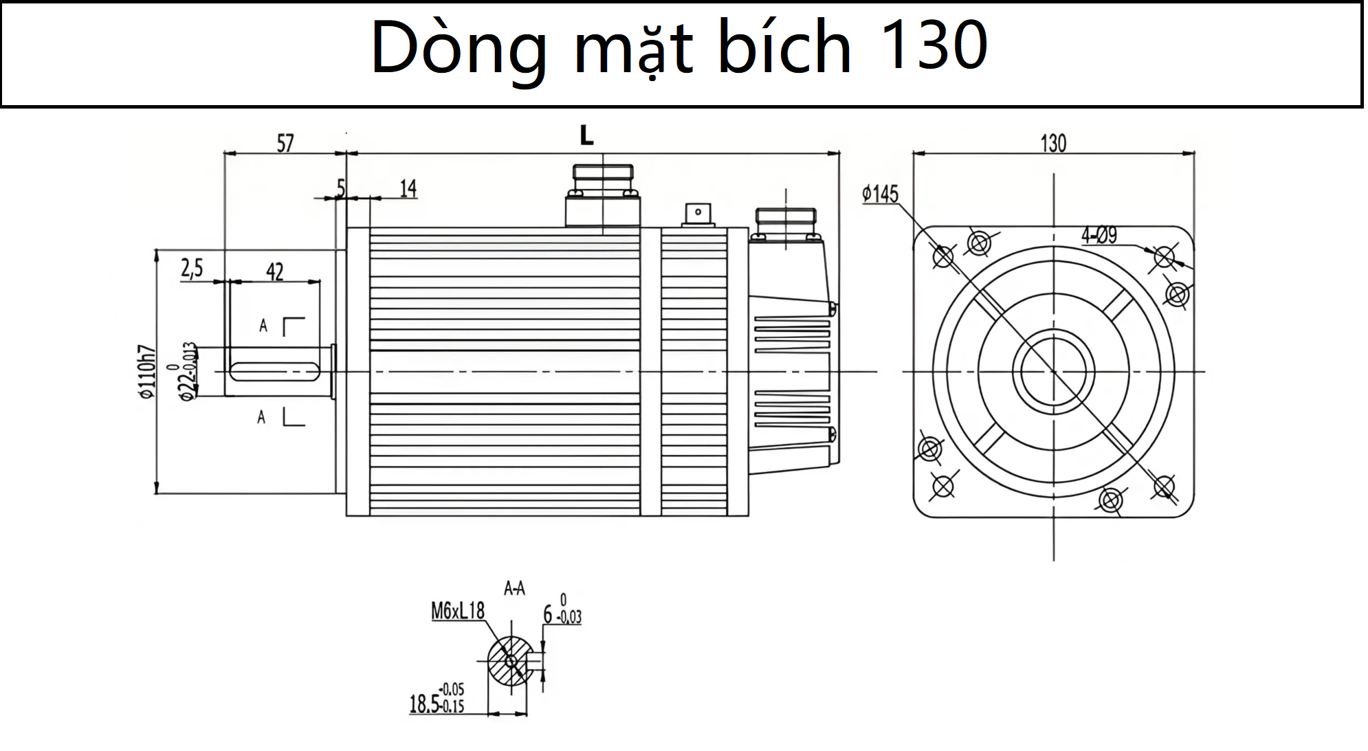 Kich thuoc dong co servo powmax mat bich 130mm