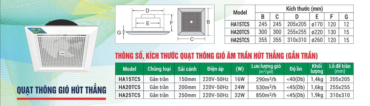 Quạt hút trần thẳng Tico Luxury HA20TC5