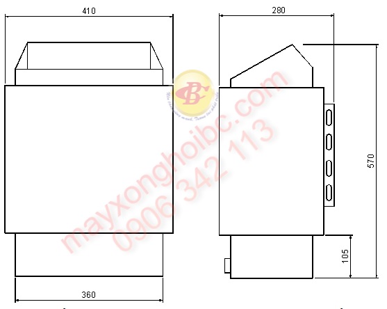 kích thước máy xông hơi khô Master Steam 9kw