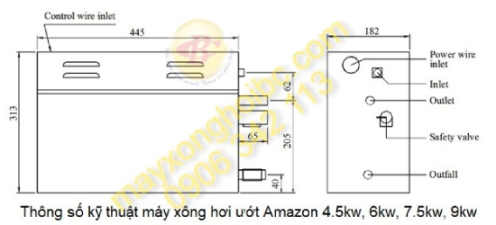 kích thước máy xông hơi ướt amazon 6kw
