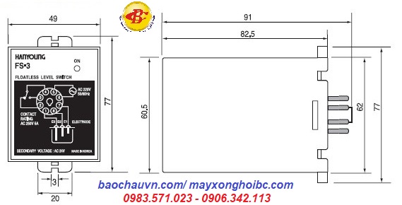 kích thước rơ le nước máy xông hơi