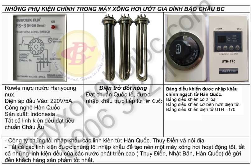 linh kiện máy xông hơi bc được nhập khẩu từ Hàn Quốc