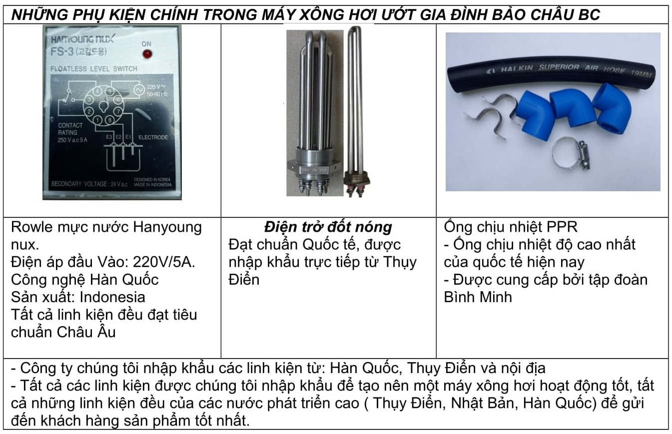 linh kiện dùng sản xuất máy xông hơi ướt BC