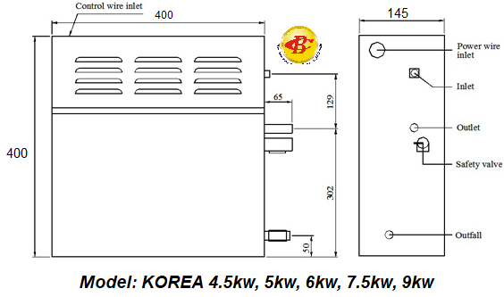 Thông số kỹ thuật máy xông hơi ướt Amazon 4.5 kw KOREA lắp ráp tại Việt Nam