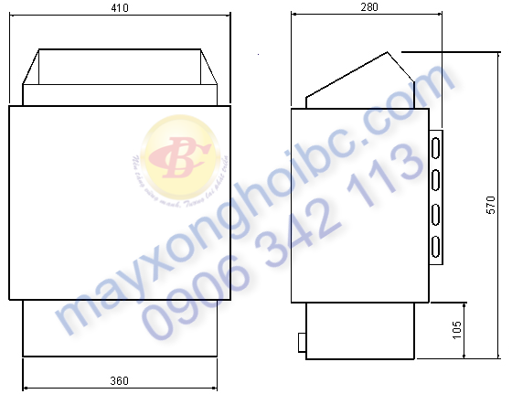 kích thước máy xông hơi khô bc4kw