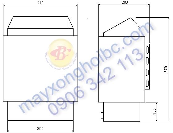 Kích thước và thông số kỹ thuật máy xông hơi khô Bảo Châu BC6kw