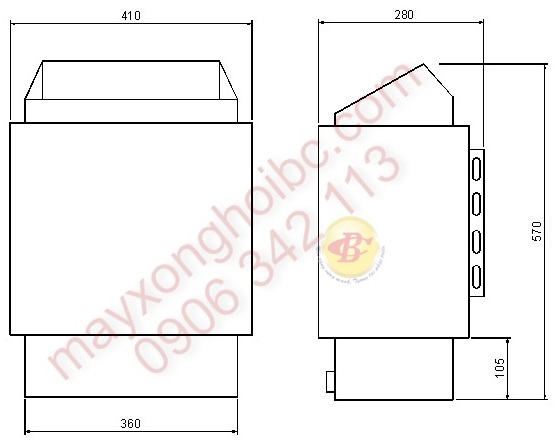 kích thước máy xông hơi khô amazon 6kw