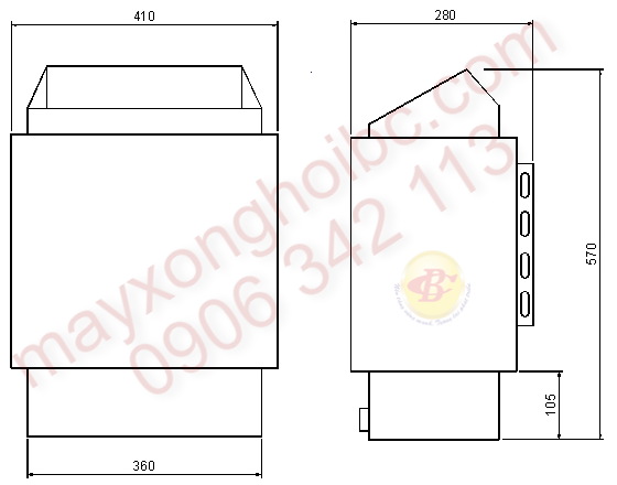 kích thước máy xông hơi khô amazon 9kw