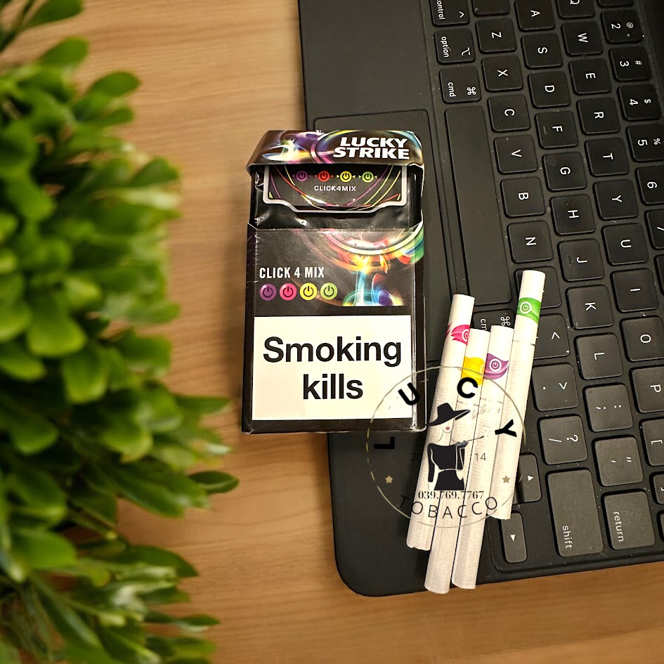 Thuốc lá Lucky Strike 4 mix là 1 loại thuốc lá nhãn hiệu Lucky Strike gồm 4 hương vị trái cây kết hợp bạc hà nên được gọi là Lucky Strike 4 bấm, 1 bấm là chanh bạc hà, 1 bấm là Dâu Bạc hà, 1 bấm là Nho bac hà, 1 bấm là Táo Bạc hà, Thuốc lá Lucky Strike bạc hà, Thuốc lá Lucky Strike