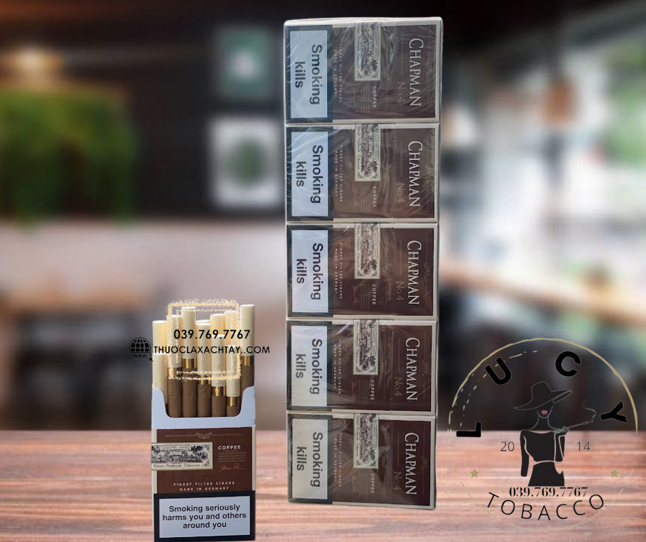 Thuốc lá Chapman No4 Coffee, Chapman No4 Coffee, Thuốc lá Chapman No4 cà phê, Chapman No4 Cà Phê, Thuốc lá Chapman No4 Coffee điếu to, Chapman No4 Coffee điếu to, Thuốc lá Chapman Nâu, Chapman Nâu, Chapman điếu to vị cà phê, thuốc lá cf