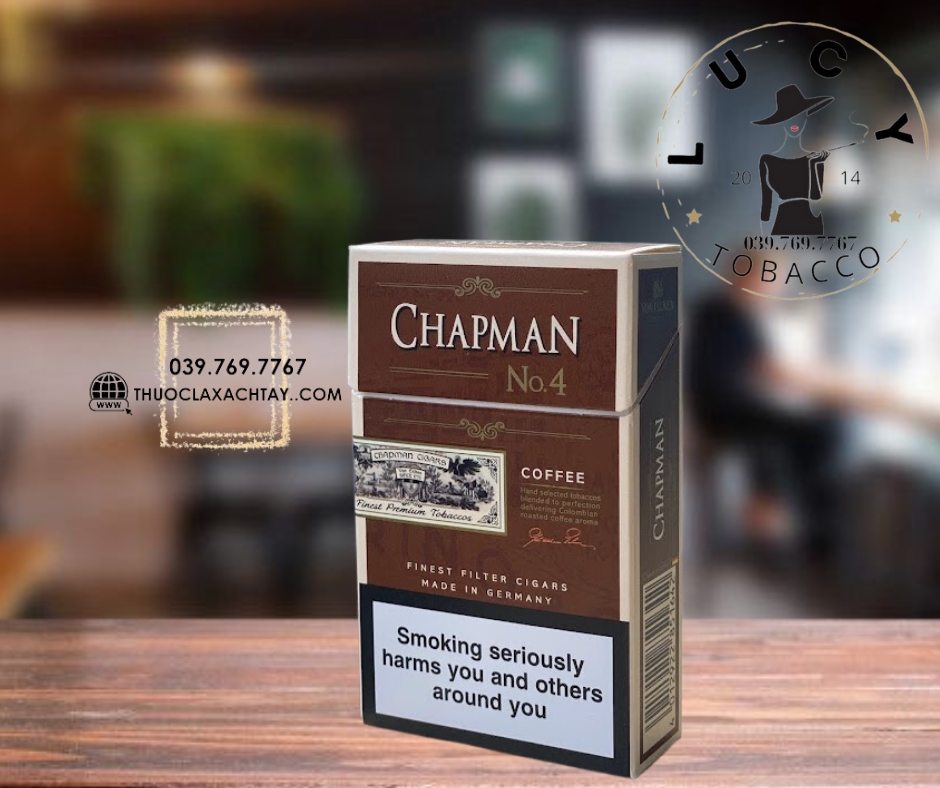 Thuốc lá Chapman No4 Coffee, Chapman No4 Coffee, Thuốc lá Chapman No4 cà phê, Chapman No4 Cà Phê, Thuốc lá Chapman No4 Coffee điếu to, Chapman No4 Coffee điếu to, Thuốc lá Chapman Nâu, Chapman Nâu, Chapman điếu to vị cà phê, thuốc lá cf