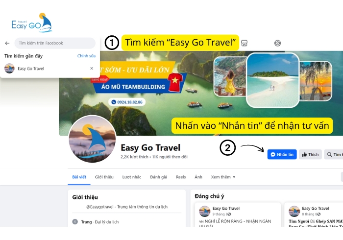 Cách đặt tour trên fanpage