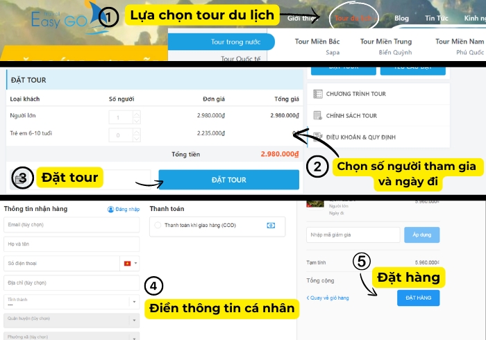 Cách đặt tour trên website