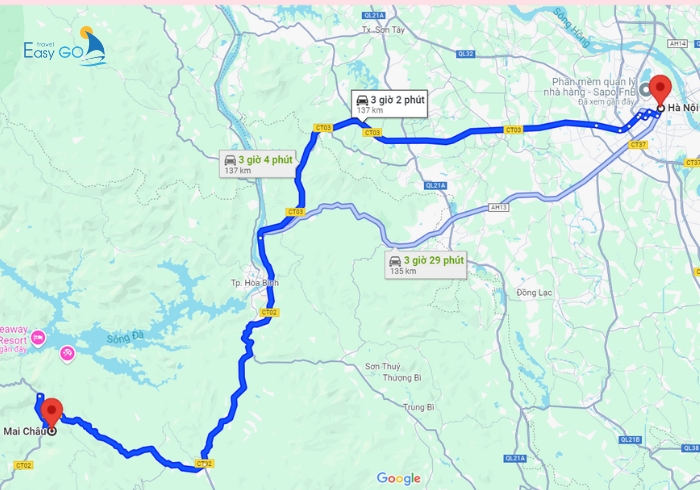 Đường đi Mai Châu theo Google Map