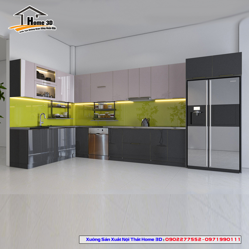 Tủ Bếp Inox Cánh Kính Home 3D