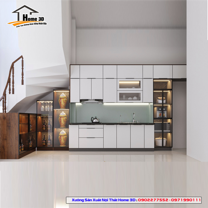 Tủ Bếp Inox Cánh Kính Home 3D