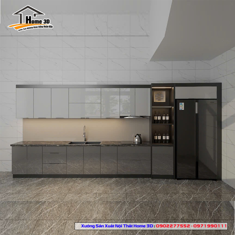 Tủ Bếp Inox Cánh Kính Home 3D
