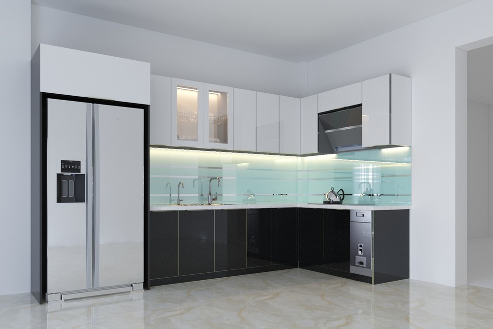 Tủ Bếp Inox Cánh Kính Home 3D