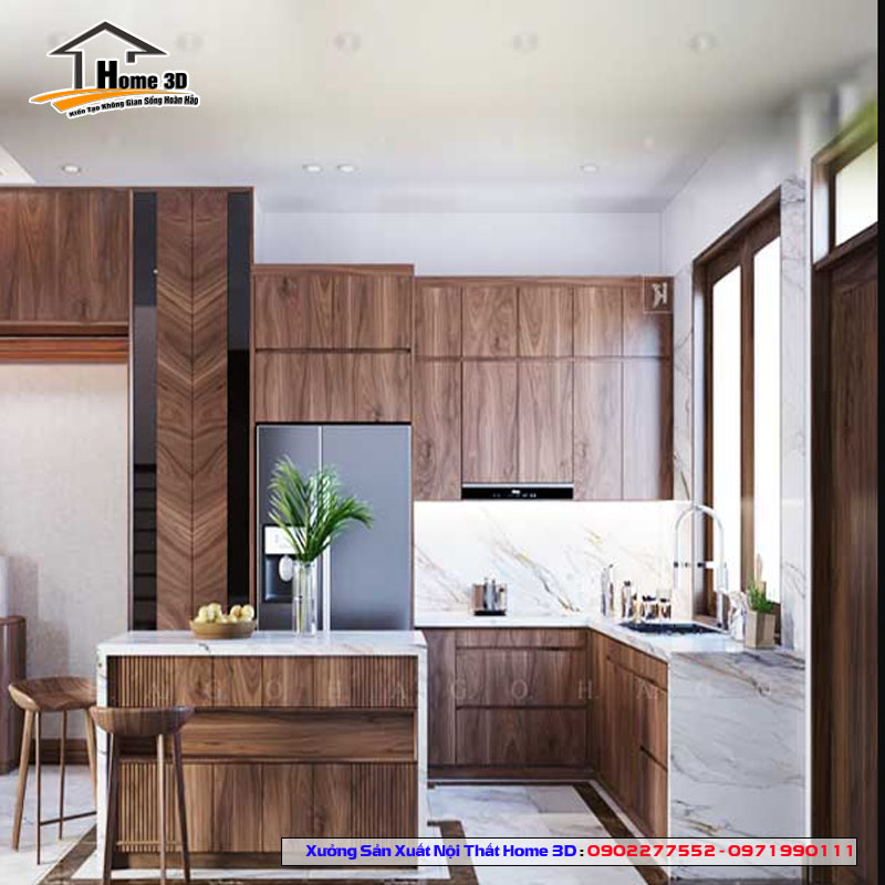 Tủ Bếp Nhôm Nội Thất Vân Ngỗ Trắc H3DN03