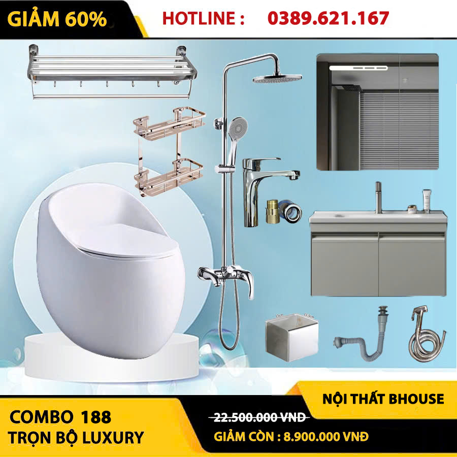Combo phòng tắm, combo nhà tắm, trọn bộ thiết bị vệ sinh phòng tắm 188