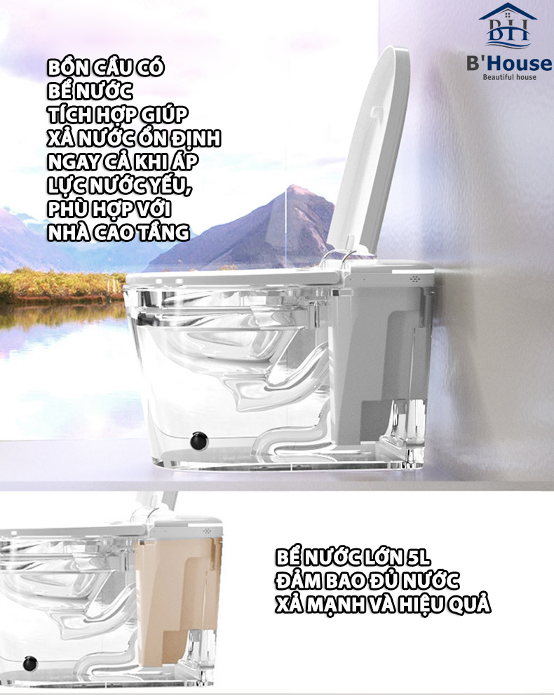 Bồn cầu thông minh giá rẻ, bồn cầu điện tử tự động BC 6938