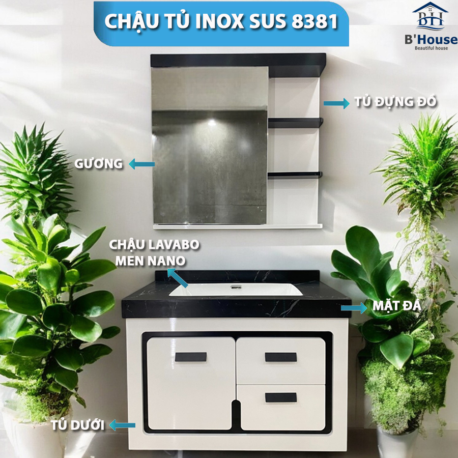 Tủ Gương Phòng Tắm, Tủ Lavabo Đẹp, Tủ Lavabo Phòng Tắm SUS 8381