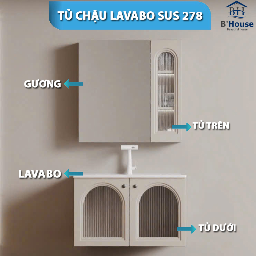 Bộ Tủ Gương Phòng Tắm, Tủ Lavabo Đẹp, Tủ Lavabo Phòng Tắm SUS 278